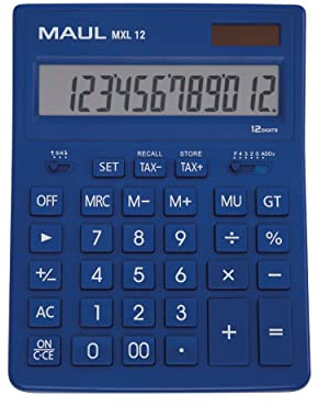 Maul Tischrechner hellblau MXL 12 12-stellig Solar Batterie Büro | große LCD-Anzeige für klare Sicht, angewinkeltes Display, schnelle Steuerberechnung, komfortable große Tasten, ohne Kabel
