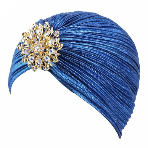 EORUBE Damen Turban Hut mit Kristall Brosche Exotisch Indischer Turban Hut 1920s Damen Fasching Kostüm Accessoires (Brosche Stil 1 - Blau)