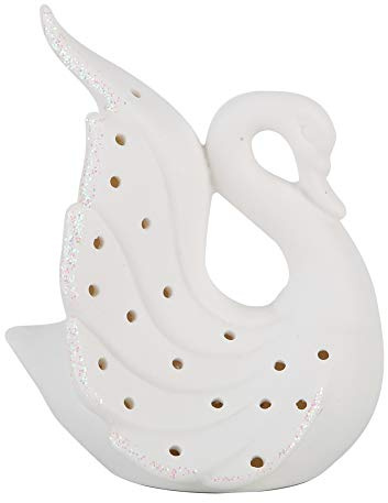 Dioche Schwanen-Deko-Lampe Schwanen-Deko-Lampe Keramik Schöne Zarte LED Schwanenlicht Keramik-Deko-Lampe für Schlafzimmer Bücherregal mit Batterie(B) (Modell XS30103-1)