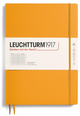 LEUCHTTURM1917 368143 Notizbuch Master Slim (A4+), Hardcover, 123 nummerierte Seiten, Rising Sun, liniert | 123 nummerierte Seiten, 100 g/m² Papier, chamoisfarben, Falttasche für DIN A4, 2 Lesezeichen