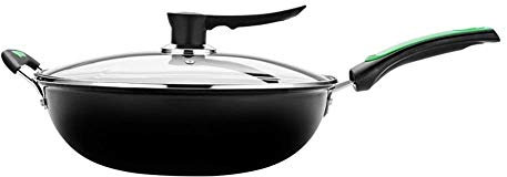 ZAANU Padelle AntiGraffio, Padella Antiaderente da 34 cm, Padella in Alluminio con Manico ergonomico Wok Ferro Wok pentola Smaltata Padella Antiaderente (Nero, 34 cm) (Nero 34 cm)