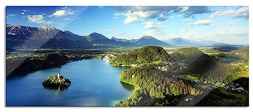 Pixxprint Glasbild Panorama, Wandbild aus Echtglas, wunderschöne Seen Landschaft, 100x40 cm, inkl. Aufhängung und Abstandshalter