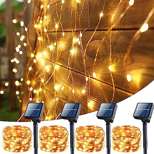 BrizLabs Solar Lichterkette Außen, 4 Stück 600 LED Solar Weihnachtsdeko Lichterkette Aussen Kupferdraht Weihnachtsbeleuchtung Wetterfest 8 Modi für Garten Balkon Terrasse Hof Hochzeit Party, Warmweiß