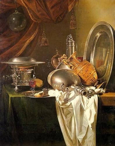 DOeraa Canvas Artwork Oil Paintings Pictures Classic painting Still Life with Chafing Dish by Willem Kalf for Hallway Decor 60x90cm