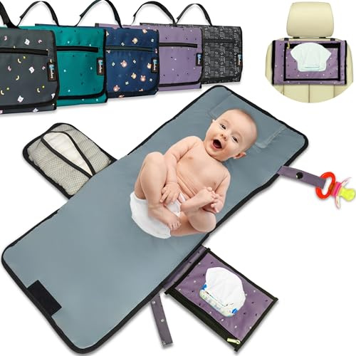 BUBENHERZ Windeltasche - Wickeln bis ins Kleinkindalter mit Komfort-XL-Hygiene Wickelunterlage für unterwegs - Rutschsicheres Feuchttuchfach für alle Größen - Wickeltasche Organizer VIOLETFEET