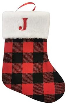 COGOALL Weihnachtsstrümpfe, Weihnachtsstrümpfe hängen Socke, Brief Weihnachtsstrümpfe, rot und schwarz Karierte Socken hängen Weihnachtsstrümpfe für Kamin Party Weihnachtsdekorationen (J)