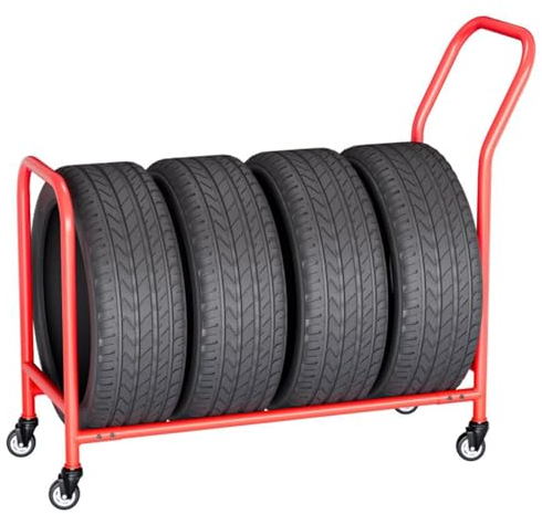 Däckställ Däckhållare Vinterbilsdäcksdisplayvagnsställ, garageverkstadshjulhållare for inomhus/carport/källare，Rullande däckförvaringsställ for ATV-däckhalvdäcksnav