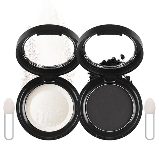 Lot de 2 fards à paupières blancs et noirs brillants, blanc et noir mat, palette de poudre fine pressée à haute teneur en pigments, longue durée, résistant à la transpiration, avec miroir et pinceau
