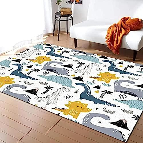 Cartoon Niedlicher Doodle-Dinosaurier Teppich Kinderteppich Wohnzimmerteppich Schlafzimmerteppich 3D-Gedruckter Superweicher Flanellteppich 78,7 X 118,1 Zoll - Leicht Zu Reinigendes, Weiches -6J6R+S7G