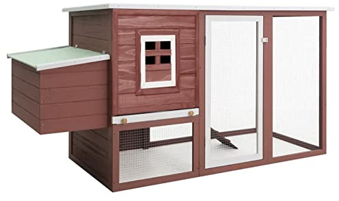BAZZI Garten Hühnerstall mit 1 Legenest, Kaninchenstall, Freigehege für Kaninchen in Braun, Meerschweinchen Käfig, Hasenhaus, Kleintierhaus, Hamsterkäfig, Aus Holz, Kaninchengehege