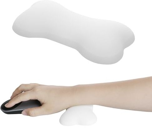 kwmobile Handballenauflage aus Silikon und Kunstleder - Ergonomische Handgelenkauflage - Handauflage für Büro Gaming Schreibtisch - Handgelenkstütze in Weiß