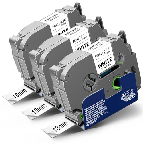 3x Labelwell kompatibel 18mm für Brother TZe-FX241 Flexibel Schriftband Schwarz auf Weiß Laminiert TZ-FX241 TZeFX241 Flexitape für Brother P-touch PT-D400 PT-P710BT PT-P750W PT-D450VP P700 H500 P900