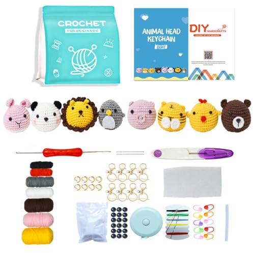 GCFTIFF Häkelset für Anfänger, Häkeln Sie Ihre eigenen 8 PCS Tiere, Häkelset für Anfänger mit Schritt-für-Schritt-Anleitung und Video-Tutorial, Häkeltiere Set für DIY Craft Supplies