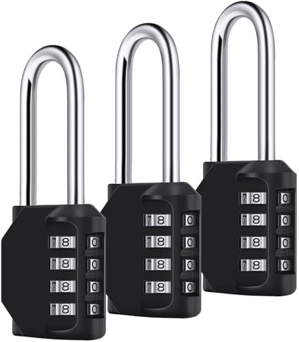 3 Pack 2.6 Inch Long Shackle Combination Lock, Diyife 4 Digit Outdoor Waterproof Padlock, Plated Steel Combination Clasp & High Security for Fence, School, Gym, Sports Locker, Black