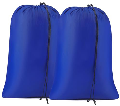 2 bolsas de lavandería de viaje, 60 x 80 cm, 100 L, resistentes al agua, para viajes con cordón, plegable, para lavandería, tela, viajes, camping (azul)