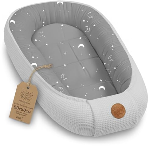 Babynest Neugeborene Nestchen Baby 90x50 cm - Kokon Handmade zweiseitig aus Baumwolle Waffel mit Babynestchen Monde