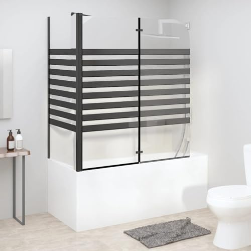 IKAYAA Mamparas de Bañera Plegable 120 x 68 x 130 cm Biombo de Baño Mampara Bañera Abatible de Vidrio Templado Negro