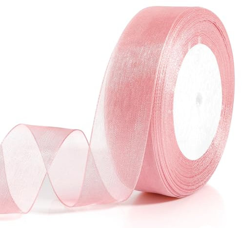 Organzaband Rosa, Valentinstag Band, Geschenkband Breit, Schleifenband Hochzeit, Champagnerrosa Satinband, 2.5cm