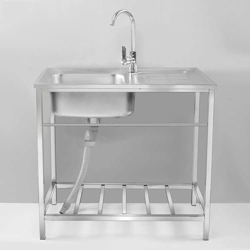 Free Standing Stainless-Steel Utility Sink, Outdoor Garden Single Bowl Laundry Tub Slop Sink for Garage,Restaurant,Kitchen,Laundry Room,Indoor Outdoor(Single-Layer)