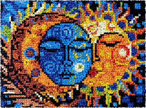 Diy Knüpfteppich Zum Selber Knüpfen Knüpfhaken-Kissensets Mit Sonne Und Mond，Fantasiemuster，Diy-Teppichherstellungsset Für Erwachsene，Kreuzstichset，Teppichherstellung，Handarbeit Für A 23x35in