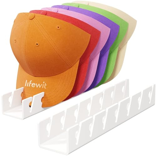 Lifewit Hat Organizer för Baseball Caps 2 Pack, Ingen installation Akryl Hat Stand för 14 Caps, Cowboy Hat Förvaringsställ Hållare för Garderob/Sovrum/Dresser Display, Vit