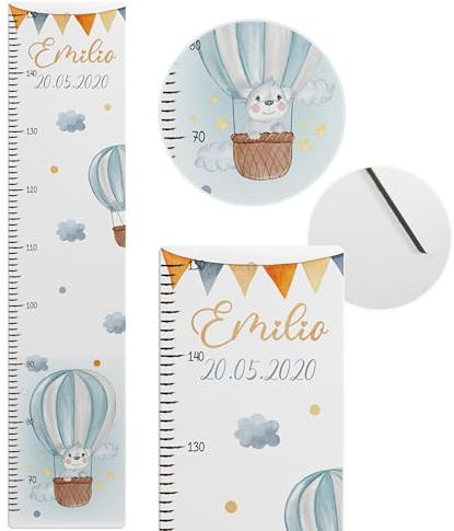 Kidsmood - Personalisierte Messlatte Kinder aus Aluverbund – Hochwertige Messleiste & Wand-Deko für Kinderzimmer mit abenteuerlichem Ballon – Tolles Taufgeschenk für Mädchen & Jungen (65-140cm)
