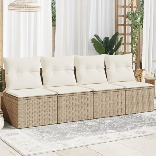 Brokky Gartensofa mit Kissen 4-Sitzer GartenmöBel Terrassensofa Outdoor Sofa Balkon Outdoor Couch Loungesofa Outdoor Beige Poly Rattan - 366054