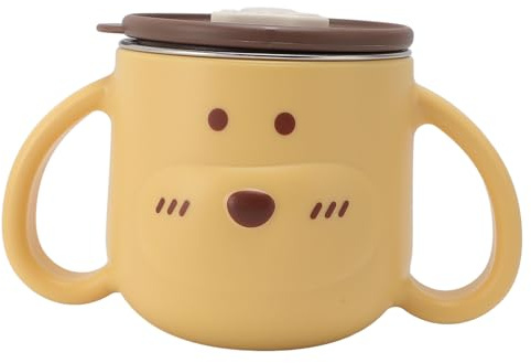 Fockety Tazza Termica per Bambini con Cannuccia, Tazza per Latte per Asilo in Design Cartoon in Acciaio Inossidabile 316L, Tazze per Bambini a Doppia Parete da 250 Ml Barattolo (YELLOW)