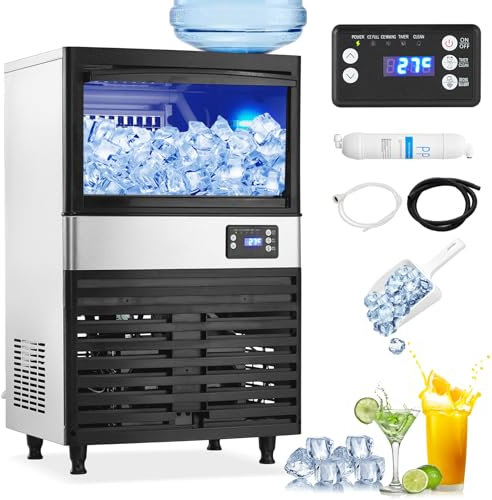 KLYDBMYT Machine à glaçons Commerciale, Machine à glaçons sous Le comptoir en Acier Inoxydable, Machine à glaçons Autonome, autonettoyante pour Les fêtes à Domicile, au Bureau, au Bar (100 LB)