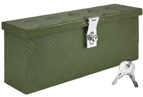 Trucky Deichselbox Grün Werkzeugkasten Truckbox Alu Box Anhänger Kiste mit Deckel Abschließbar Alubox Transportbox Werkzeugbox Aluminium Aufbewahrungsbox D015