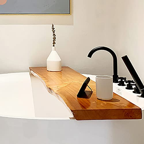GTATBTG Bandeja de madera para bañera, estante impermeable de madera maciza para bañera, bandeja de baño de madera gruesa (31.5 pulgadas), accesorio ideal para relajación y comodidad