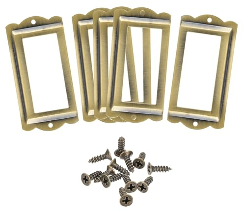 sourcing map Etikettenhalter aus Metall, 85 x 40 mm, 5 Stück, für Dateikarten, Etiketten, Rahmen für Büro, Bibliothek, Schublade, Schrank, Regale, helle Bronze