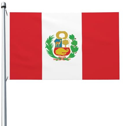 Bandera de Perú de 3 x 5 pies, bandera de doble cara, pancarta resistente para decoración de exteriores y jardines, impresión de doble cara, fácil de instalar