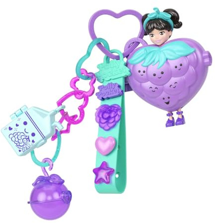 Polly Pocket Dolls & Pets Bracelet Keychain Playset, Fruit Themed Fashion Accessories and Bag Charms, Wearable Compact (Styles May Vary)