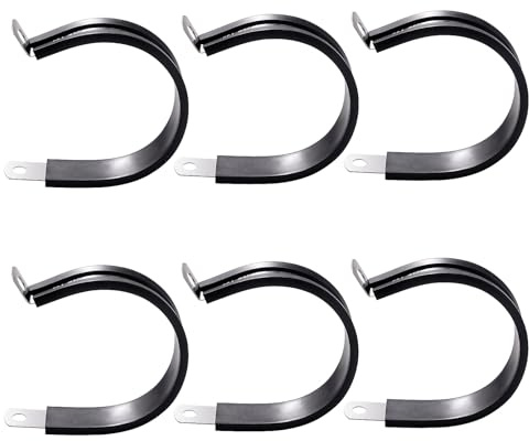 YYIGVMO 6 Pièces 50mm Caoutchouc Doublé P Clips, Colliers de Serrage en 304 Acier Inoxydable de Caoutchouc, P Clips Tuyau Pinces, pour Tuyau, Câble