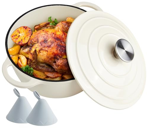 4 Quart Dutch Oven Enameled Cast Iron with Lid - Big Dual Handles - Oven Safe up to 500°F - Classic Round Pot for Versatile Cooking Cream