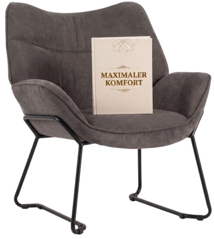 MR. DEKO® Loungesessel Aliano Dark Grey I Bequemer Polstersessel aus Stoff I Moderner Wohnzimmer Sessel mit Armlehnen I Sessel Maße ca. HxBxT 76x73,5x67 cm
