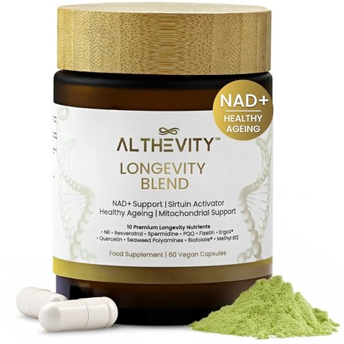 NAD+ Longevity Supplement – 14 in 1 Daily Healthy Ageing Formula with NR, Trans-Resveratrol & Quercetin – 2 Patented Ingredients – Cellular Energy Support – 60 Vegan Capsules