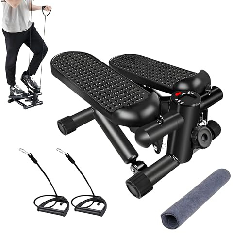 FROOBY Mini Stepper Exercise Machine, LCD Display, Resistance Bands, Mat, Non-Slip Pedals, Hydraulic Portable Up-Down Stepper, 220 lbs Capacity, Adjustable Height Pulley, Compact Stair Step Workout