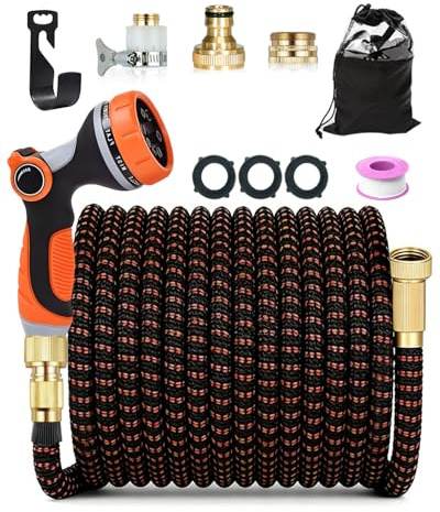 150FT Expandable Garden Hose, Flexible Magic Water Hose with 3/4 & 1/2 Fittings, 10-Pattern Thumb Control Spray Nozzle, 3750D Durable Outer Layer, Leakproof, Kink-Free & Lightweight, Orange