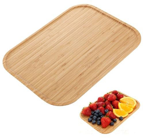 Family Bandeja de Bambú Rectangular 30×40 cm, Ideal para Servir, Cocina y Decoración, Fuende de Bambú para Comedor, Restaurante y Hostelería