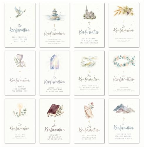 Edition Seidel Set 12 Glückwunschkarten zur Konfirmation mit Umschlag. Konfirmationskarten Grusskarten Karten Doppelkarten Klappkarten Spruch Sprüche für Kinder Jugendliche (SW026)