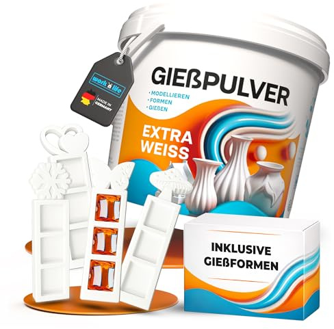 Gießpulver Extra Weiß Set inkl. Silikonform – Gips zum Gießen für Osterdeko, Reliefgießpulver extra weiß, Gießmasse für Silikonformen, DIY Set für Figuren & Anhänger (Schoko- Set, Pulver 1kg)