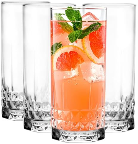 Glasmark KROSNO 1992 Bicchieri da Cocktail Set da 4 250 ml - Bicchieri Alti con Fondo Sfaccettato per Acqua Succo e Long Drink - Moderni per Bar e Casa - Lavabili in Lavastoviglie