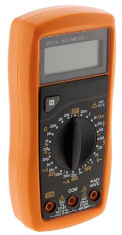 Zenitech - Multimètre Antichoc 17 Calibres - Plastique - Écran LCD 15mm, Extinction Auto 15 Min, Bouton Maintien, Sélecteur Rotatif - Test Transistor Inclus - Usage Électronique - Orange