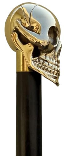 Vintage Brass Skull Walking Cane for Men and Women Black Wooden Walking Stick Antique Victorian Style Fancy Cane