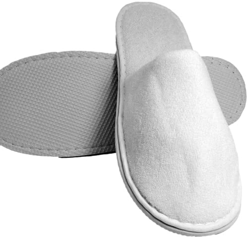 Kickkick® 10 par tofflor - engångs halkfria tofflor stängda i svamp - En storlek - En storlek - Parpackade - För gäster, hotell och spa - vit - mjuk färg med vattentät upphöjd botten, Vit