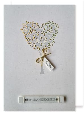 AvanCarte Diamanthochzeit Karte 60 Hochzeitstag Grußkarte Zur Diamanthochzeit Applikation 17x11cm