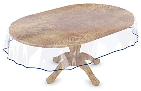 Tischdecke Transparent abwaschbar Durchsichtig Folie mit Saum in Blau Oval 180x140cm 0,5mm