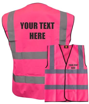 Personalised Custom Printed Pink Hi Vis Hi Viz Safety Vests Waistcoats, Ideal For Events, Schools,Large